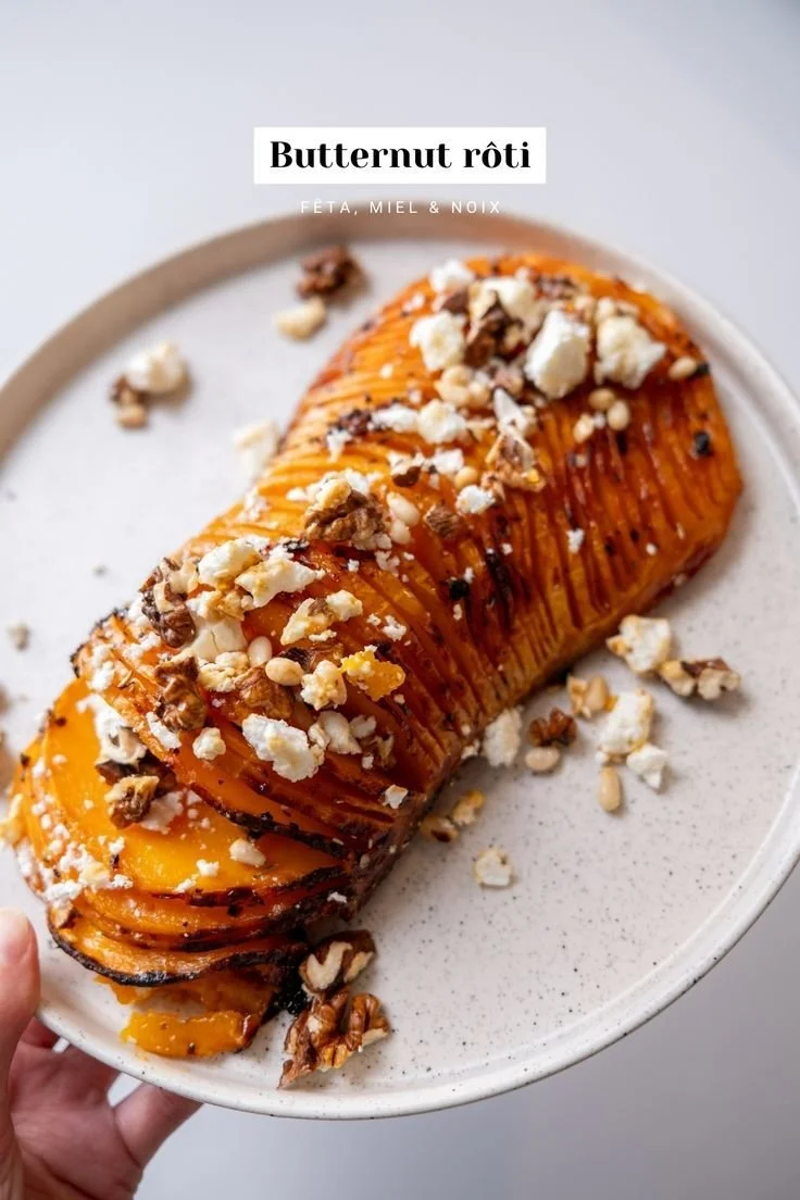 Butternut rôti au feta, miel et noix, un plat savoureux et coloré