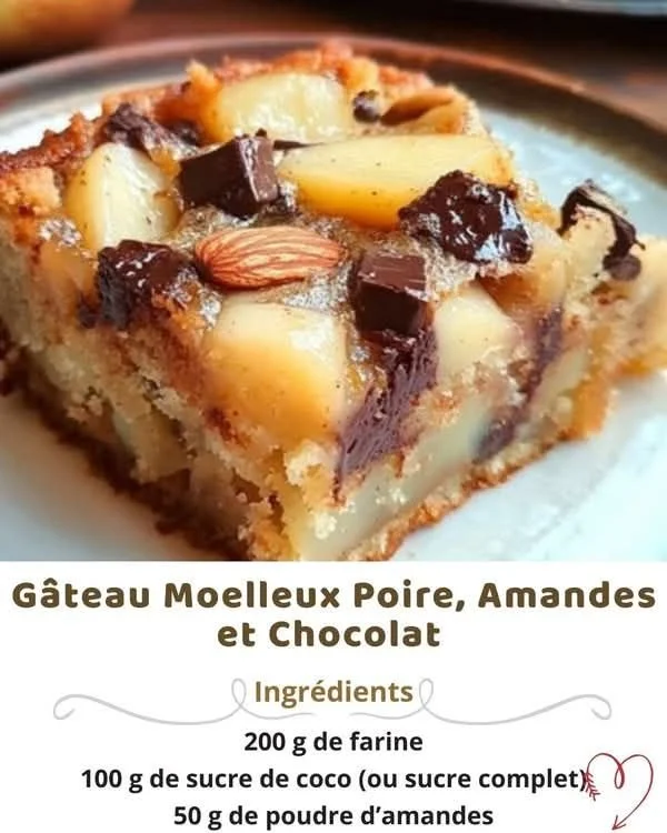 Gâteau moelleux vegan poire, amandes et chocolat par Philippe Etchebest.