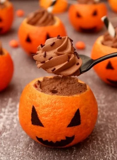 Clémentines garnies de mousse au chocolat pour Halloween