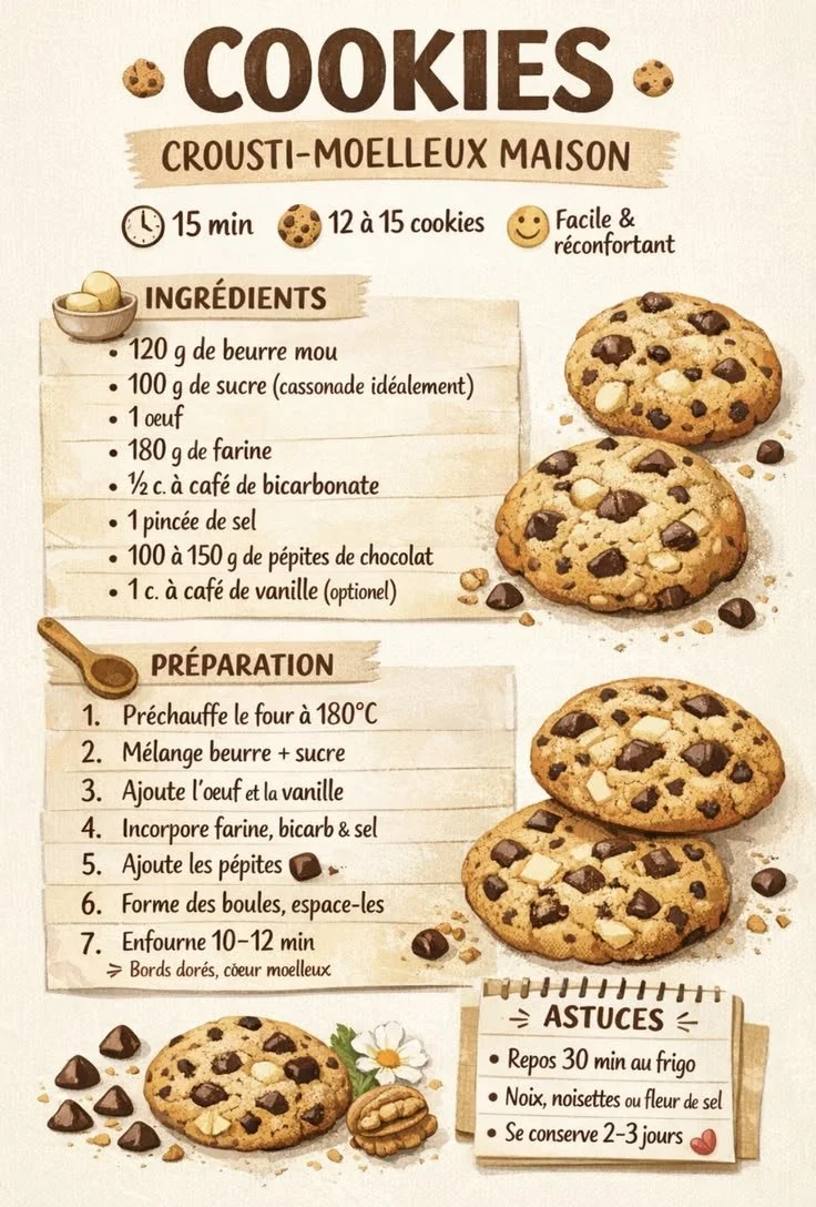 Recette de cookies rapides cuits en 15 minutes, délicieuse et facile à réaliser.