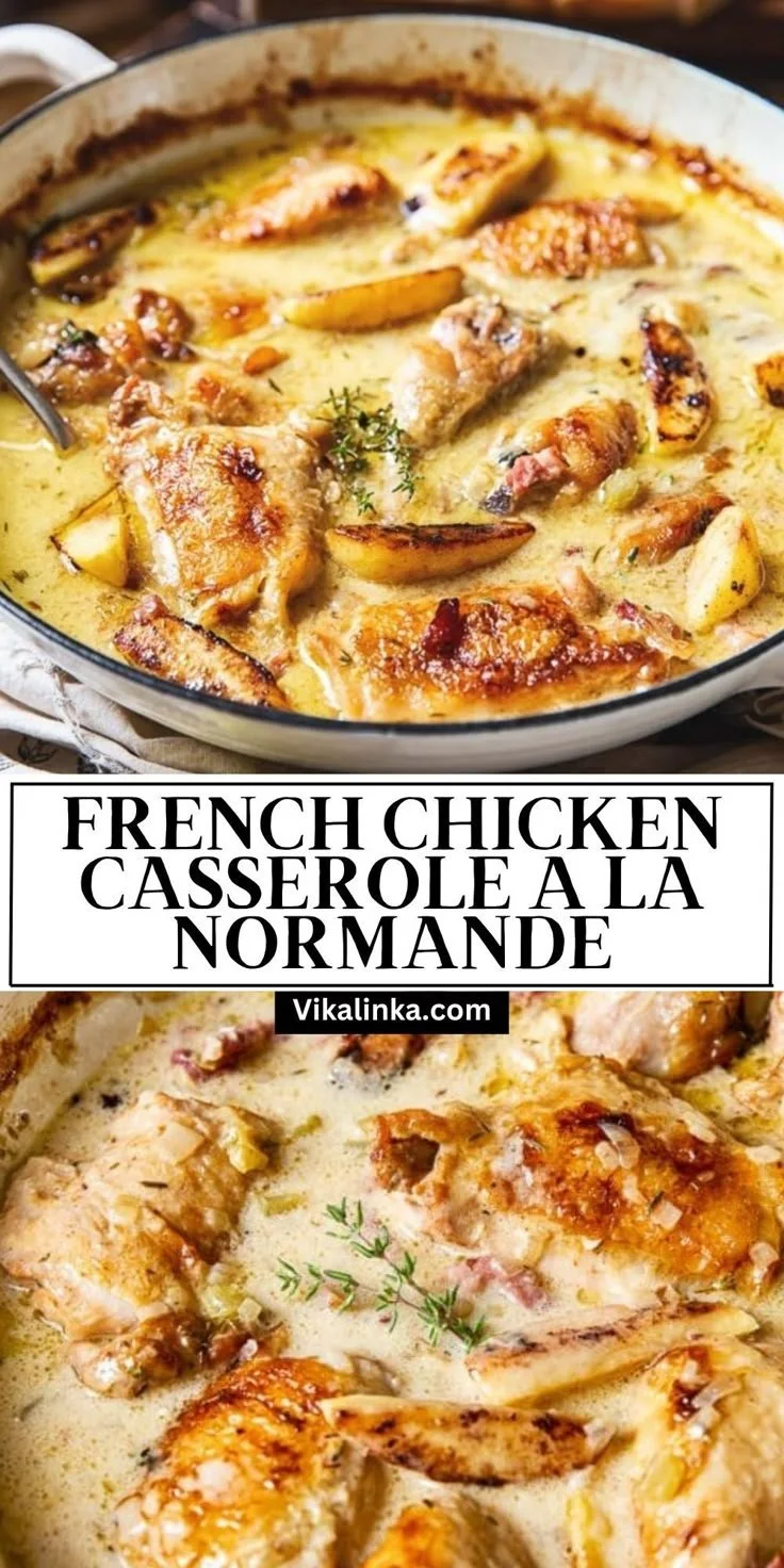 Casserole de poulet à la normande, plat traditionnel français délicieux