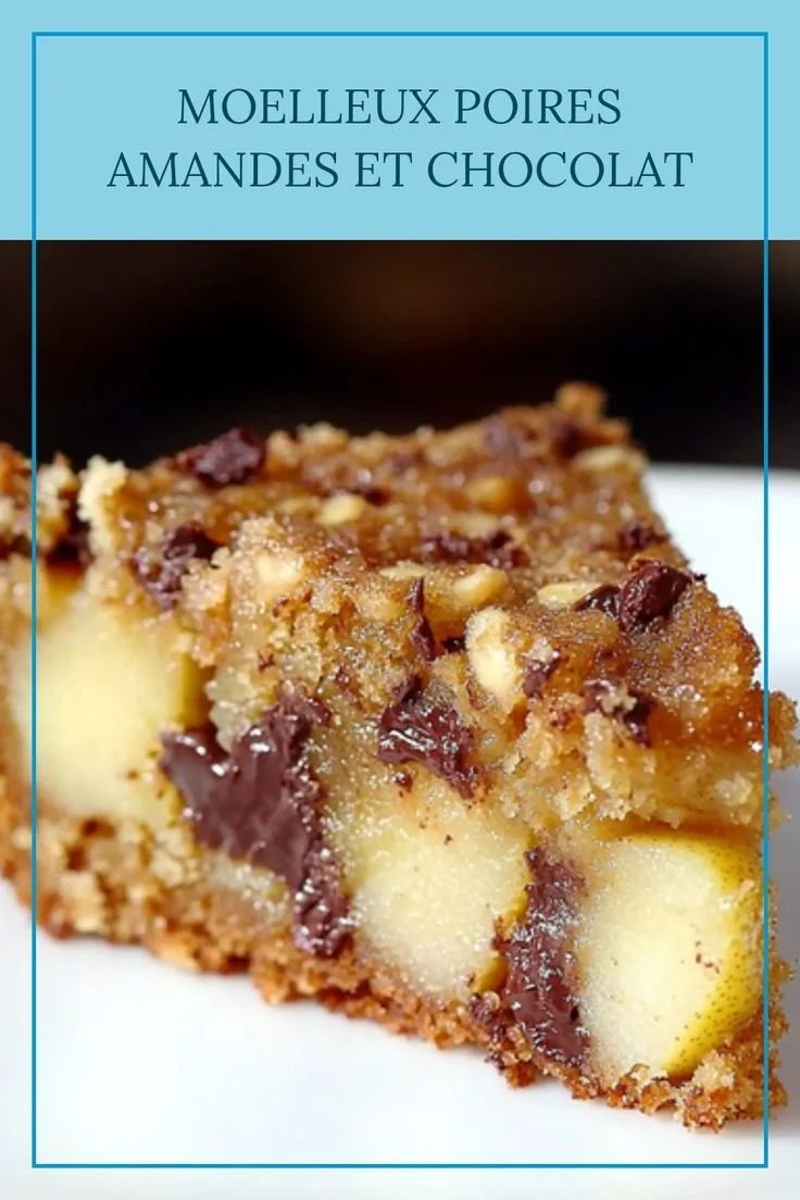 Moelleux aux poires, amandes et chocolat, un dessert gourmand et savoureux.