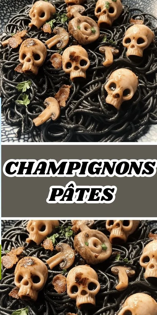 Pâtes Effrayantes aux Crânes de Champignons, un plat créatif et original.