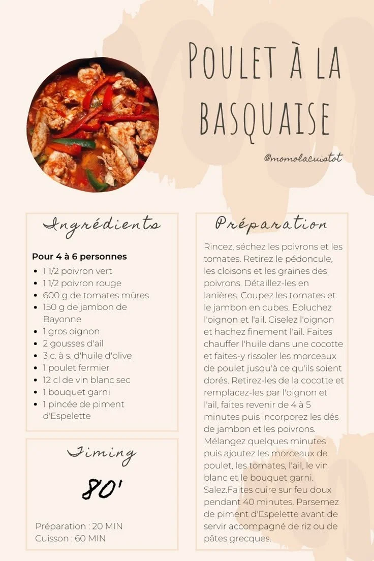 Poulet à la basquaise servi avec des légumes colorés et une sauce savoureuse