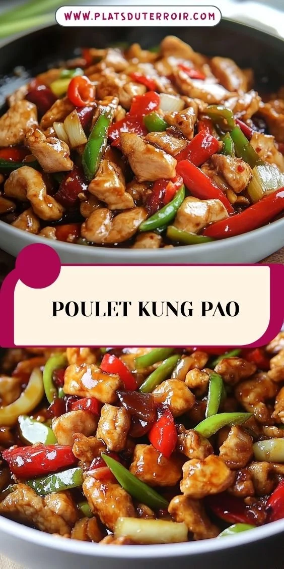 Plat de Poulet Kung Pao épicé avec légumes et cacahuètes