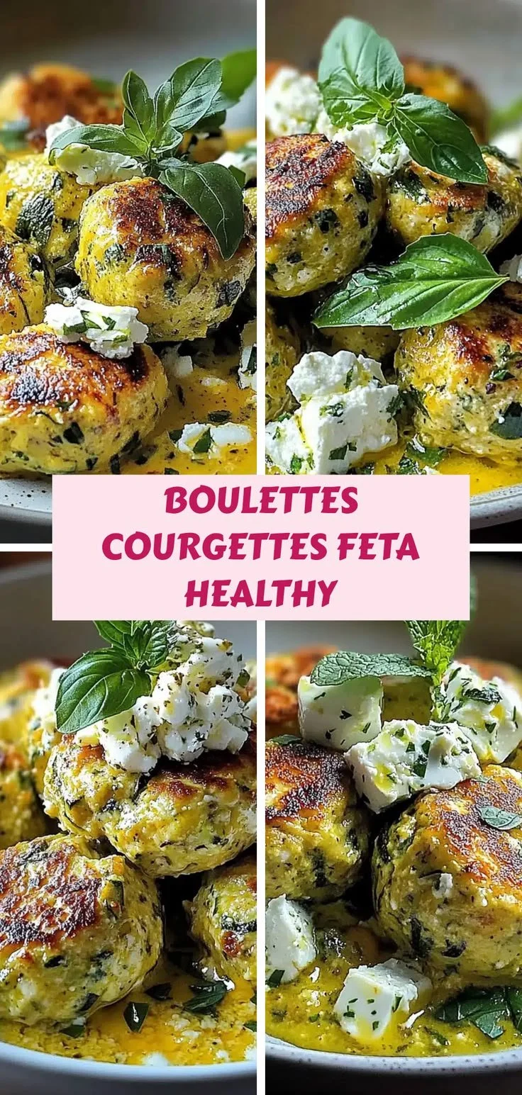 Boulettes Courgettes Feta savoureuses et saines sur une assiette.