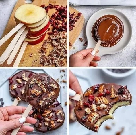 Recette apétissante de pomme chocolat servie dans une assiette garnie.