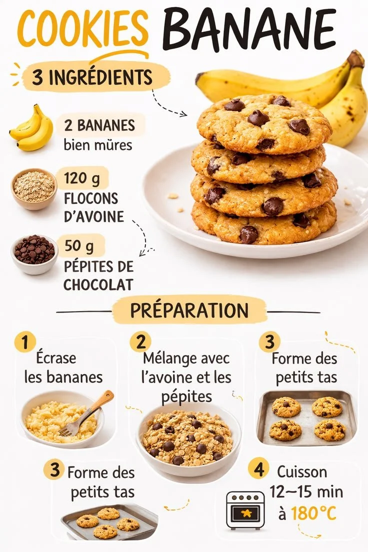 Recettes de cookies à la banane pour un dessert délicieux et gourmand.