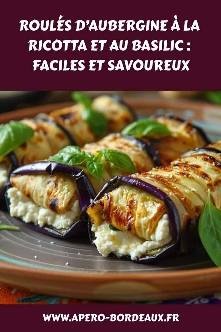 Roulés d’aubergine à la ricotta et au basilic, plat savoureux et facile à faire.
