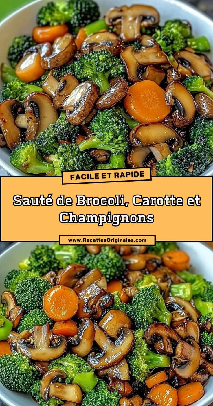 Sauté de brocoli, carotte et champignons végétarien prêt à être dégusté.