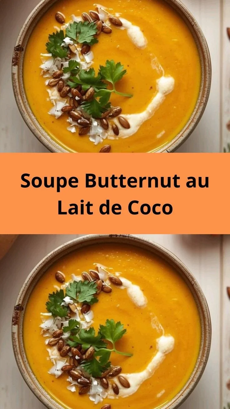 Soupe butternut crémeuse au lait de coco dans un bol