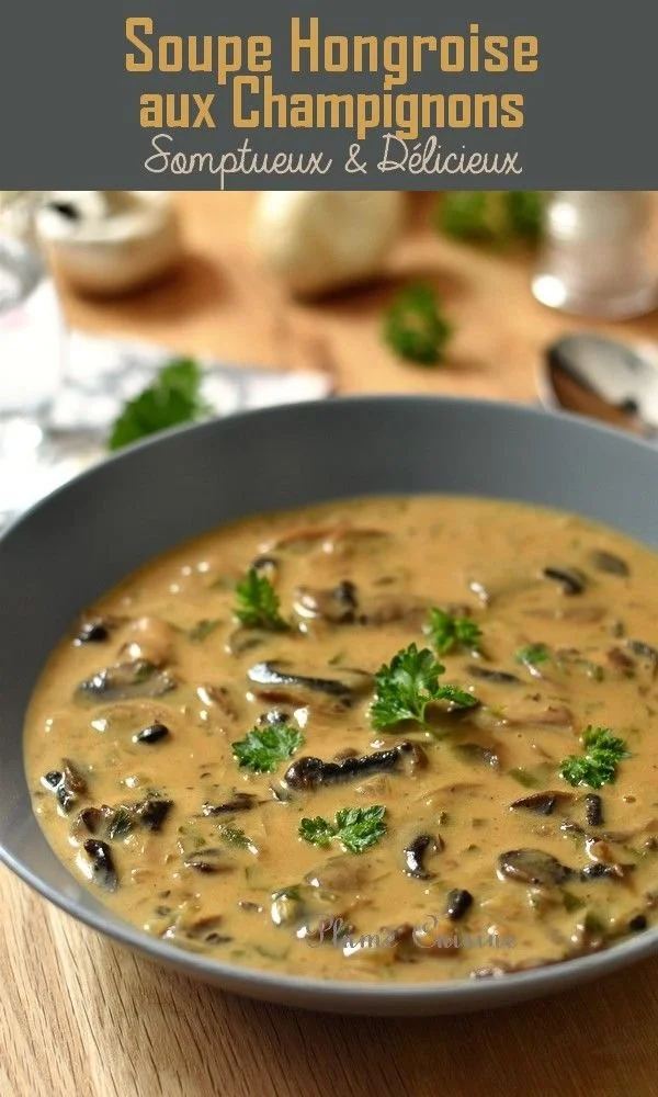 Soupe hongroise aux champignons servie dans un bol