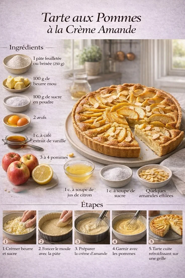 Tarte aux Pommes à la Crème d’Amande, dessert ultra gourmand et facile à réaliser.