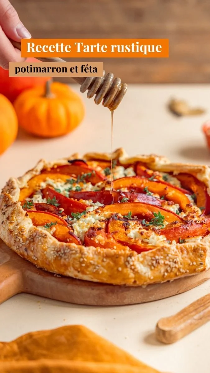 Tarte rustique au potimarron et féta, savoureuse et appétissante