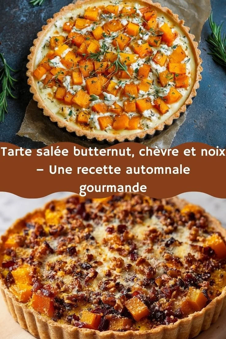 Tarte salée butternut, chèvre et noix, une recette automnale savoureuse.